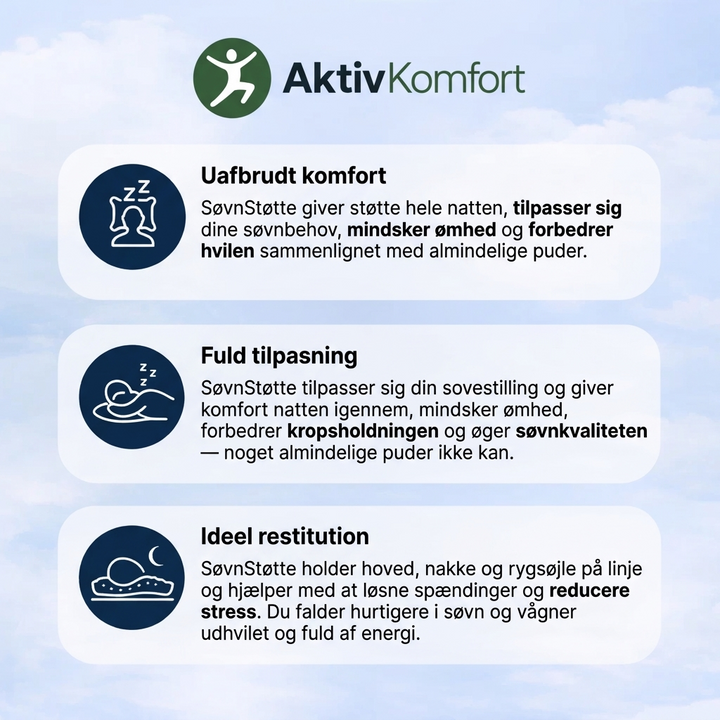 SøvnStøtte™ | Ergonomisk pude til nakke og skuldre